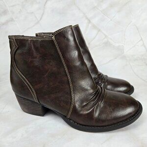 Dr Scholl's Size 8.5 Jolt Brown Faux Leather Booties Side Zipper Chunky Heel